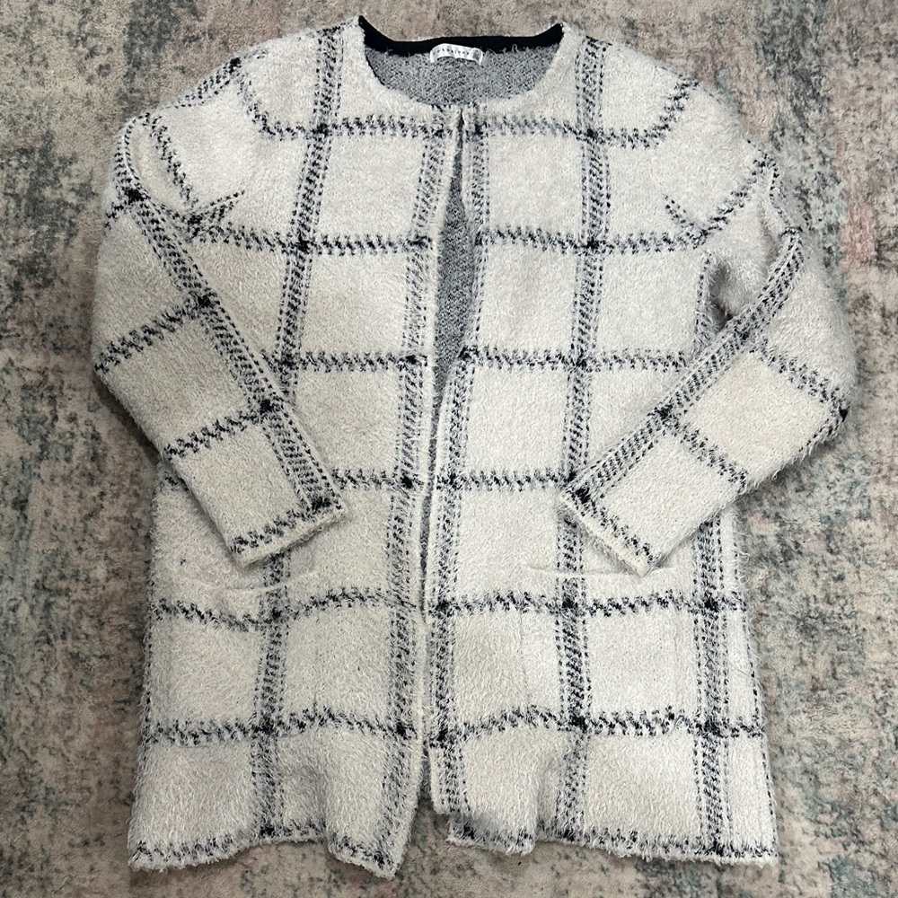 Women's White and Black Plaid Jacket